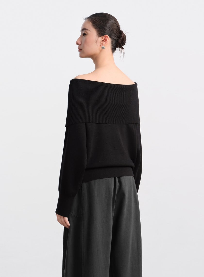 優雅一字領羊毛衫