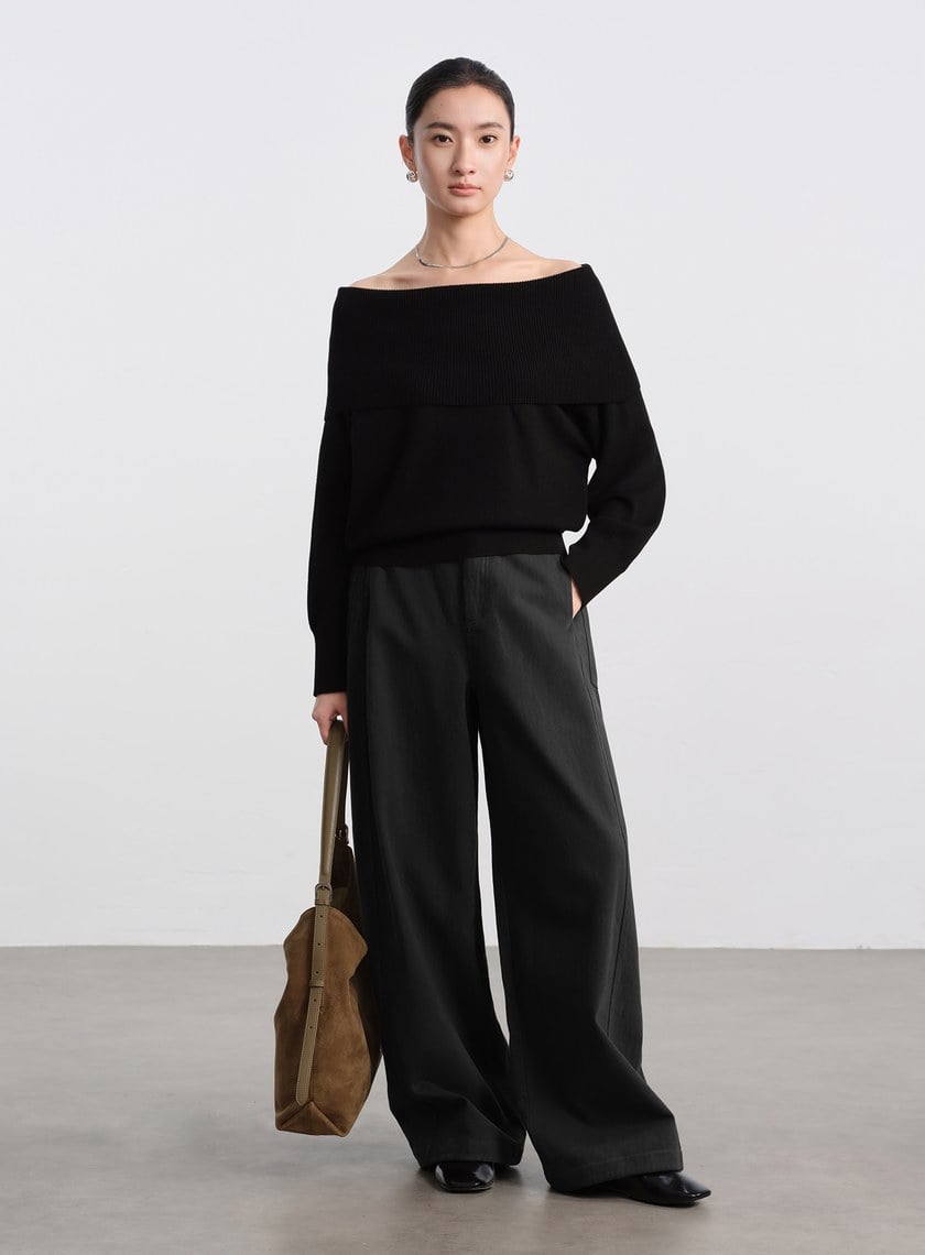 優雅一字領羊毛衫