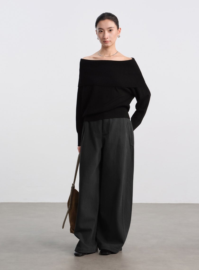 優雅一字領羊毛衫