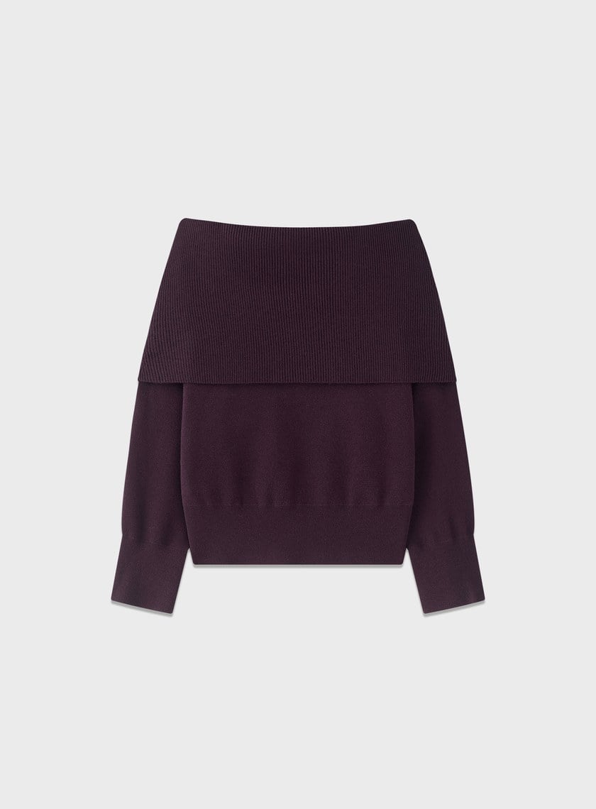 優雅一字領羊毛衫