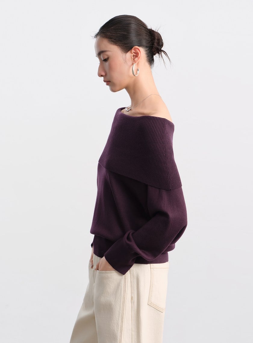 優雅一字領羊毛衫