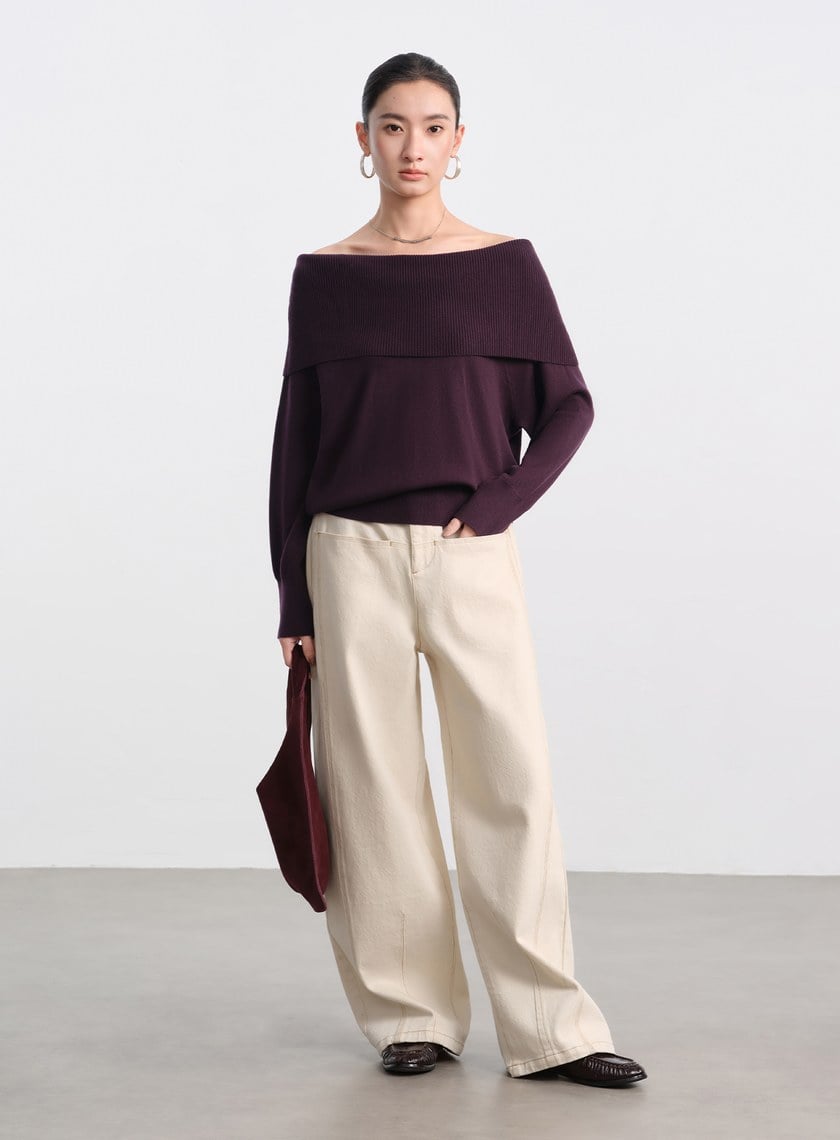 優雅一字領羊毛衫