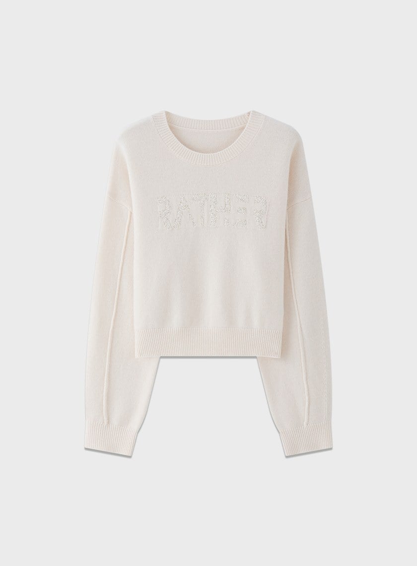 精緻珠片紗LOGO羊毛針織上衣