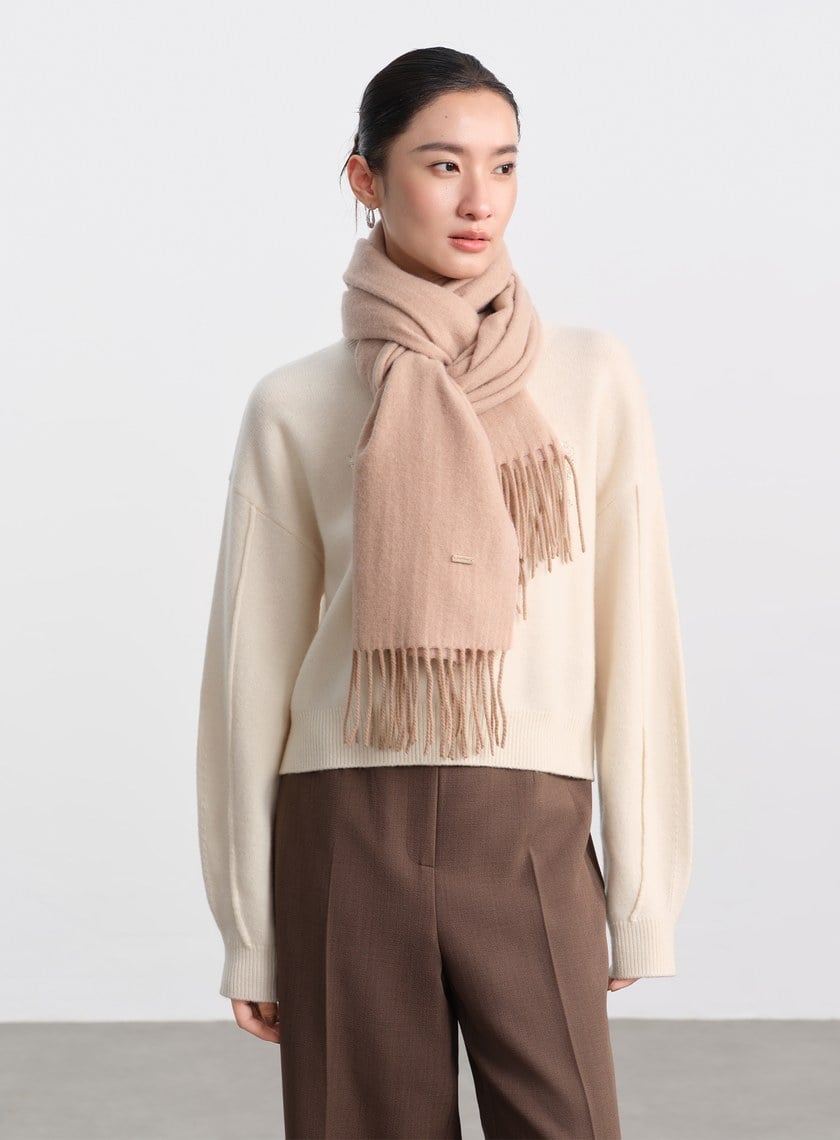 精緻珠片紗LOGO羊毛針織上衣