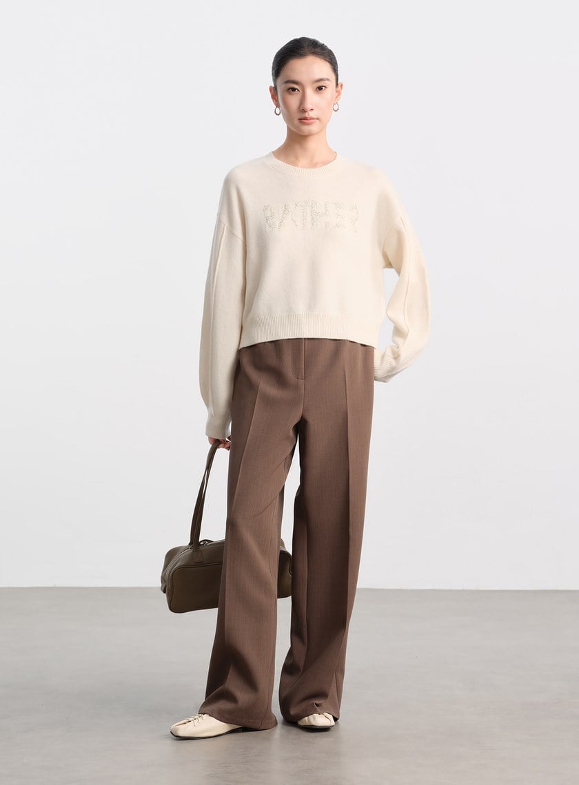 精緻珠片紗LOGO羊毛針織上衣