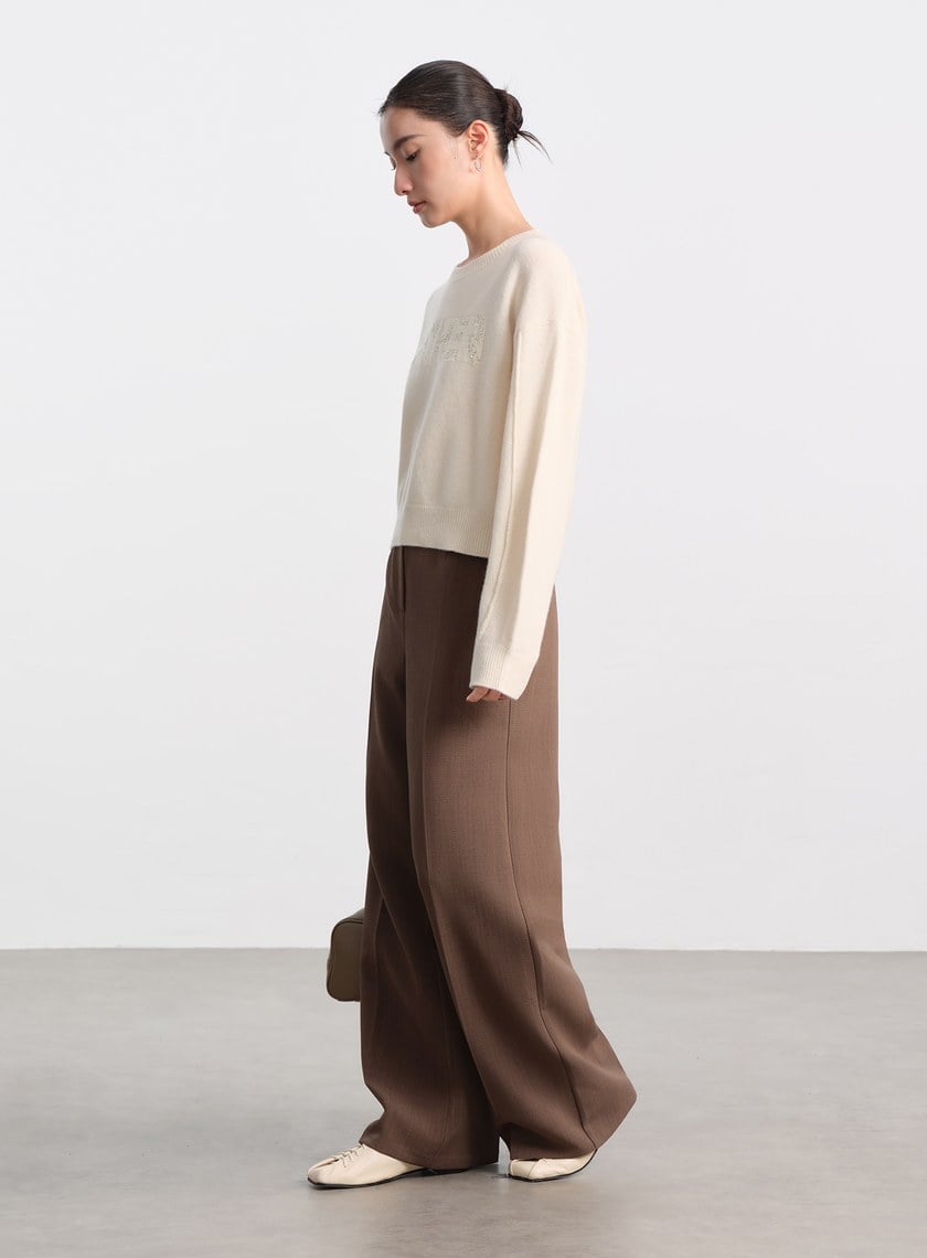 精緻珠片紗LOGO羊毛針織上衣