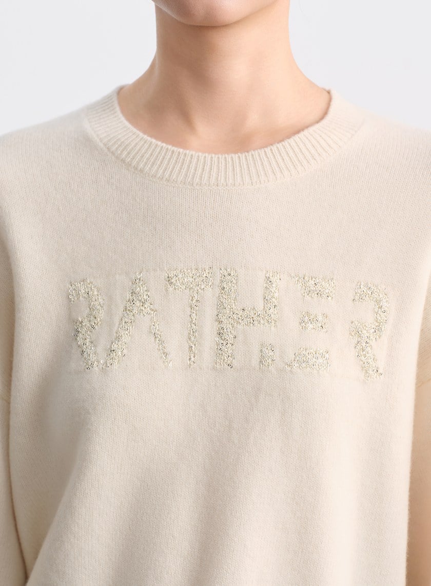 精緻珠片紗LOGO羊毛針織上衣