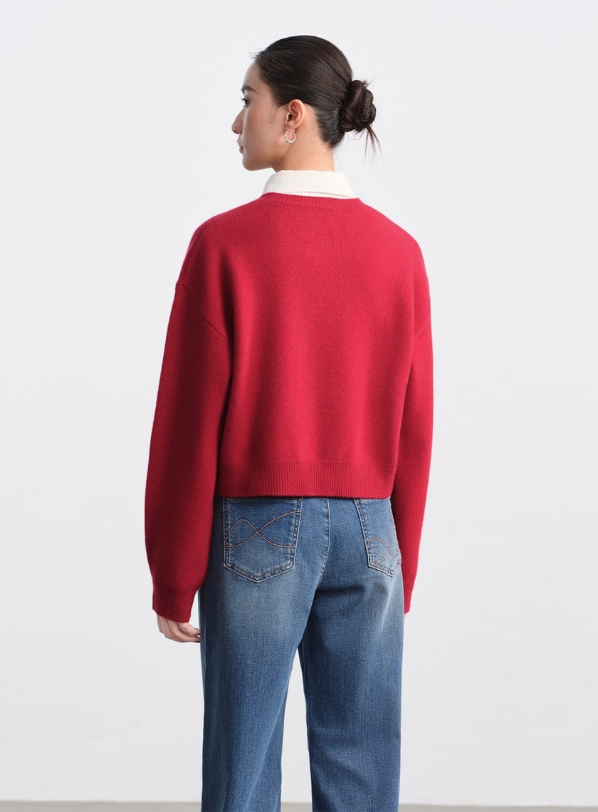 精緻珠片紗LOGO羊毛針織上衣