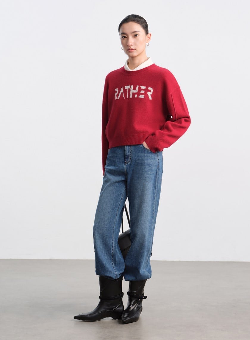 精緻珠片紗LOGO羊毛針織上衣