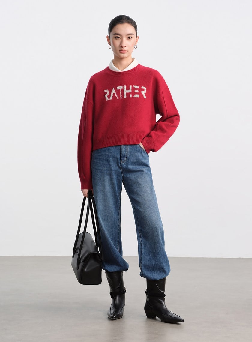 精緻珠片紗LOGO羊毛針織上衣