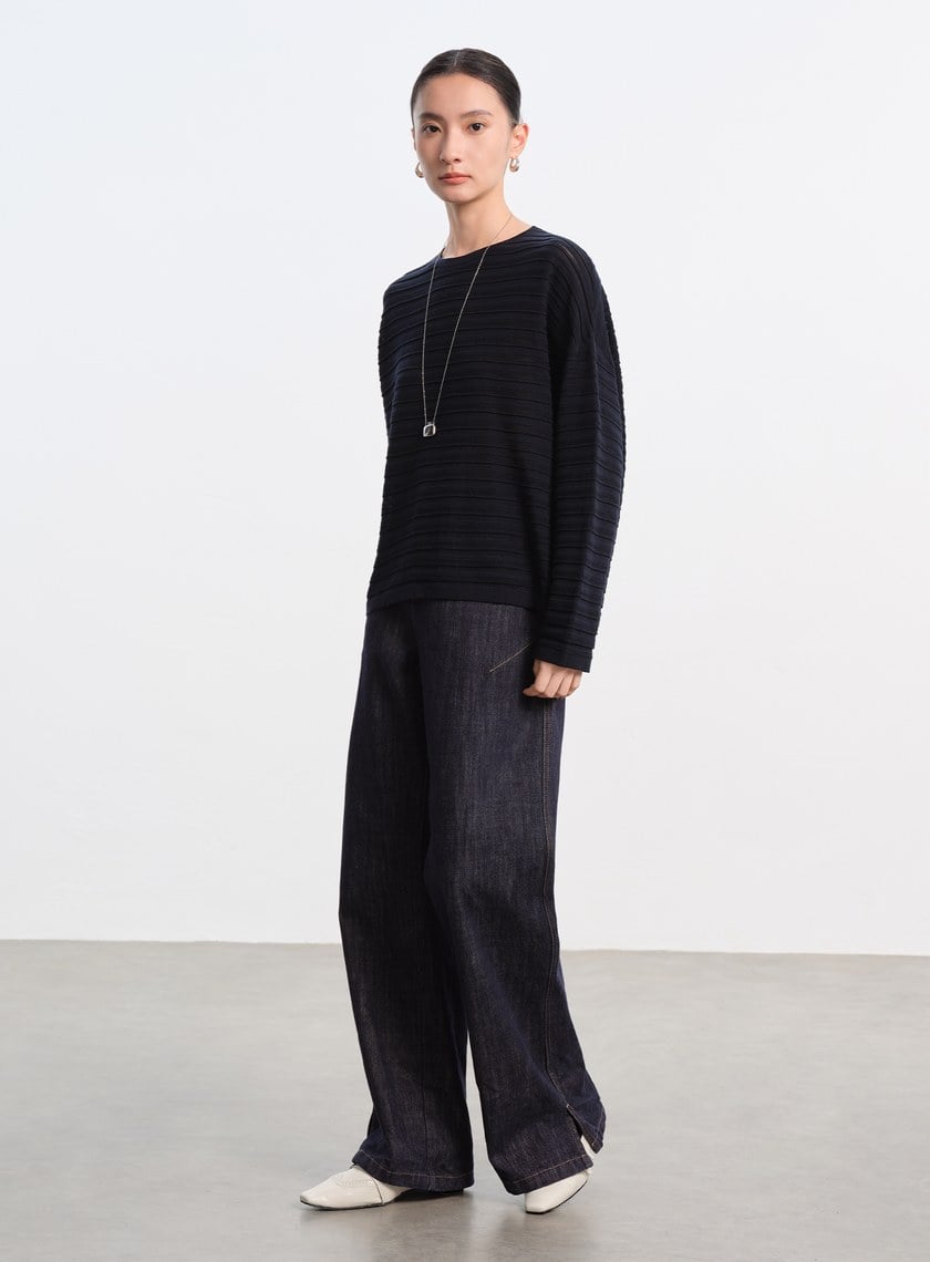 經典坑條羊毛衫