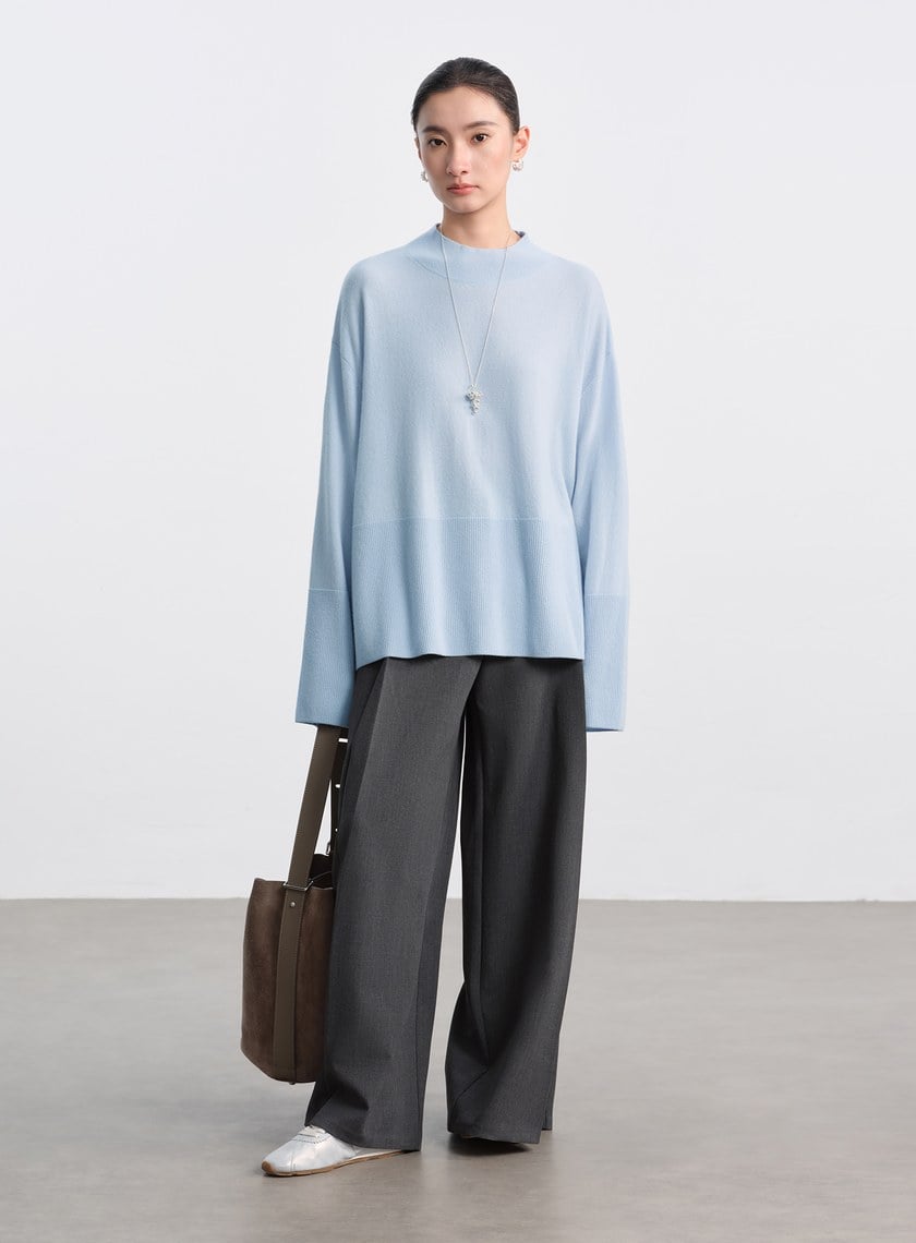 蓬暖高領羊絨混紡毛衣