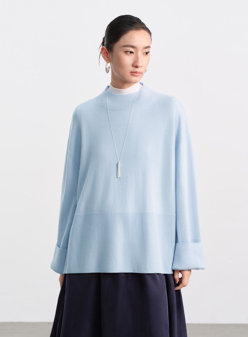 蓬暖高領羊絨混紡毛衣