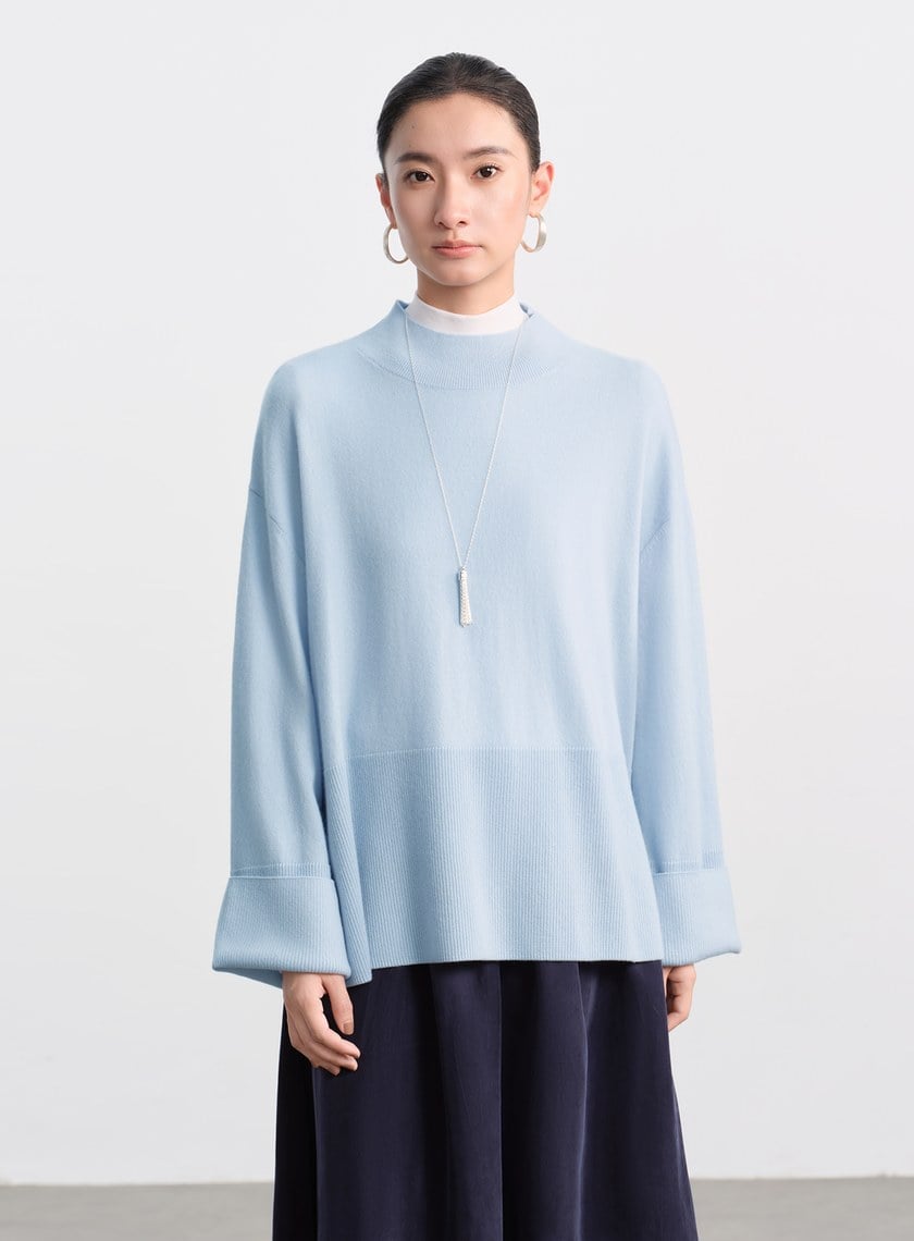 蓬暖高領羊絨混紡毛衣