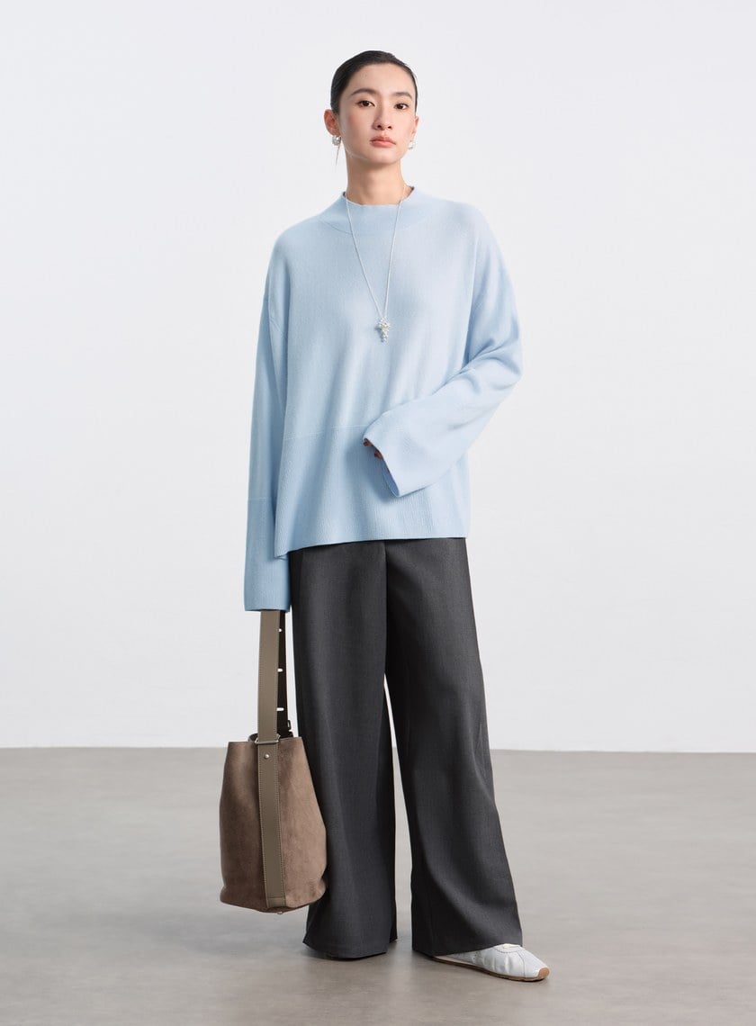 蓬暖高領羊絨混紡毛衣