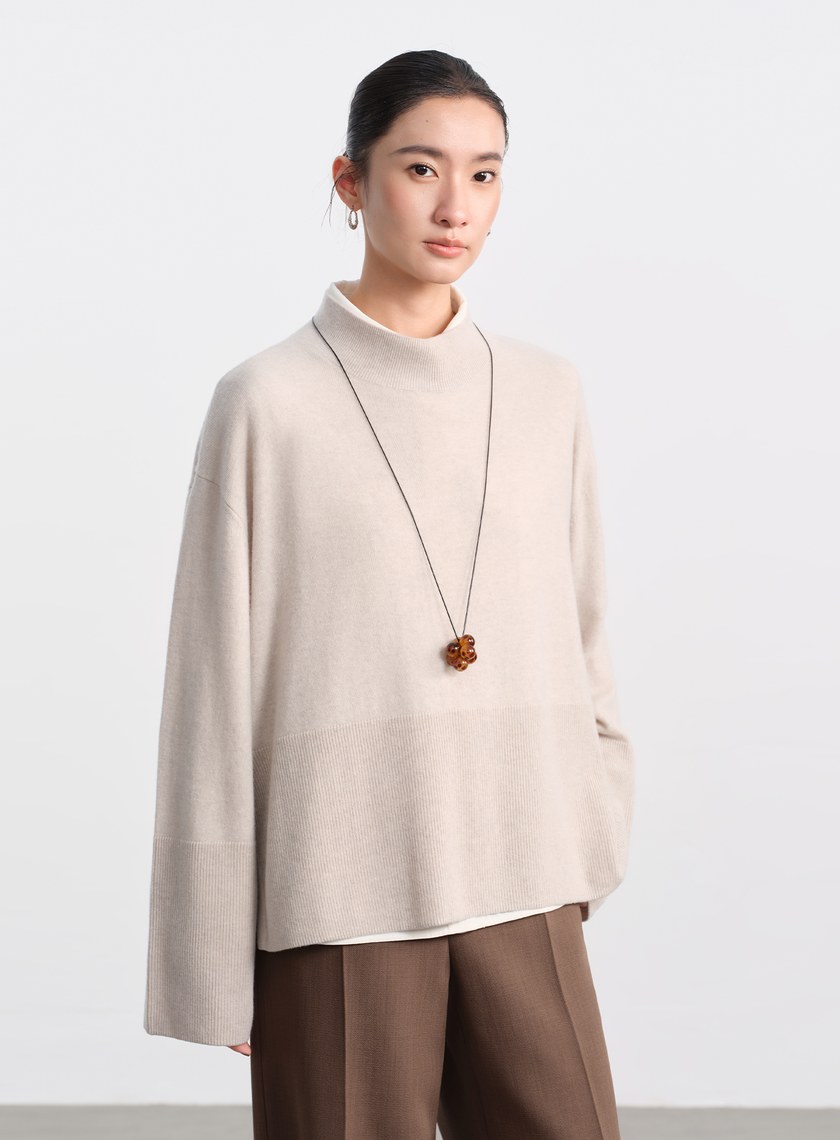 蓬暖高領羊絨混紡毛衣