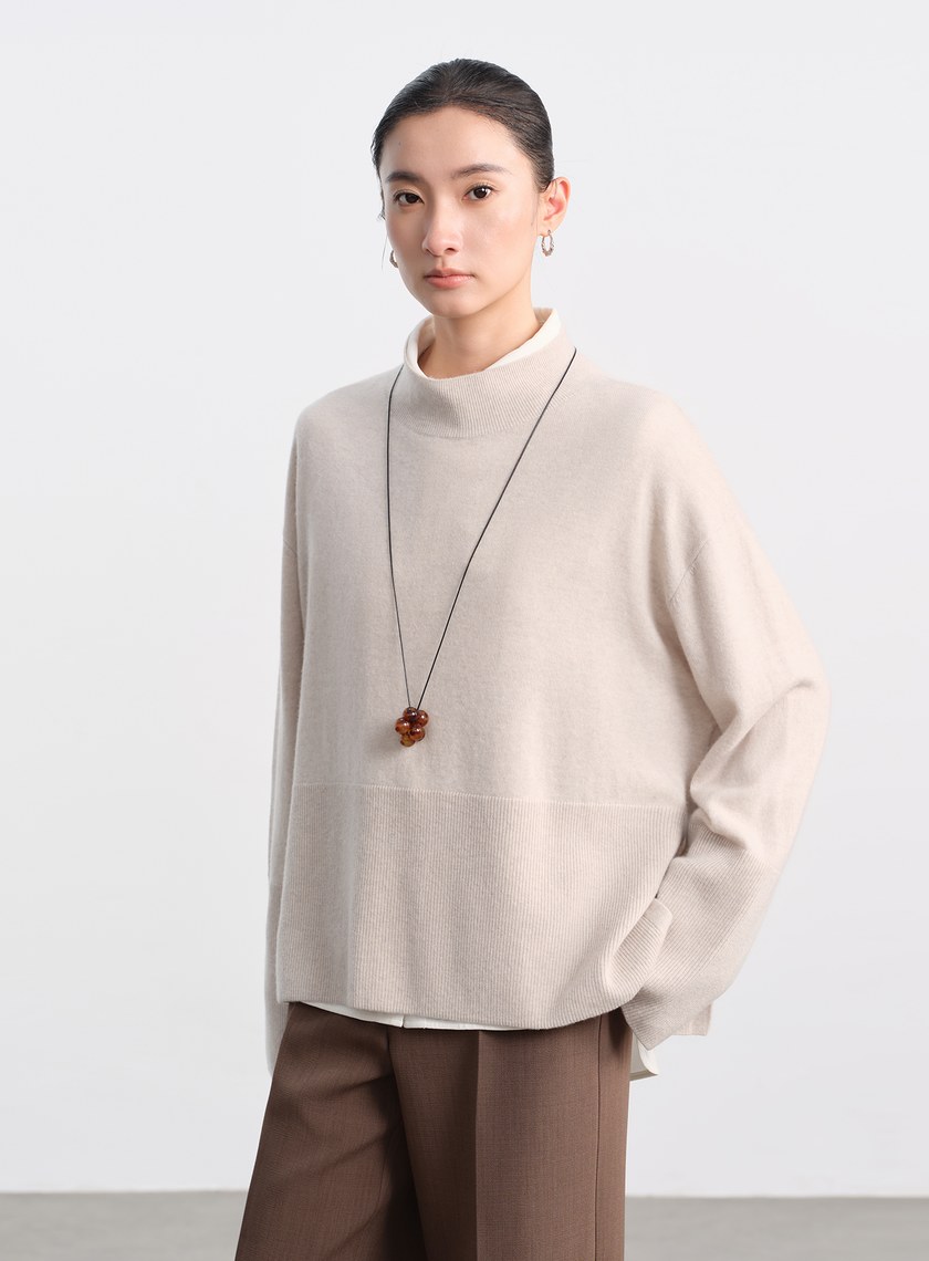 蓬暖高領羊絨混紡毛衣