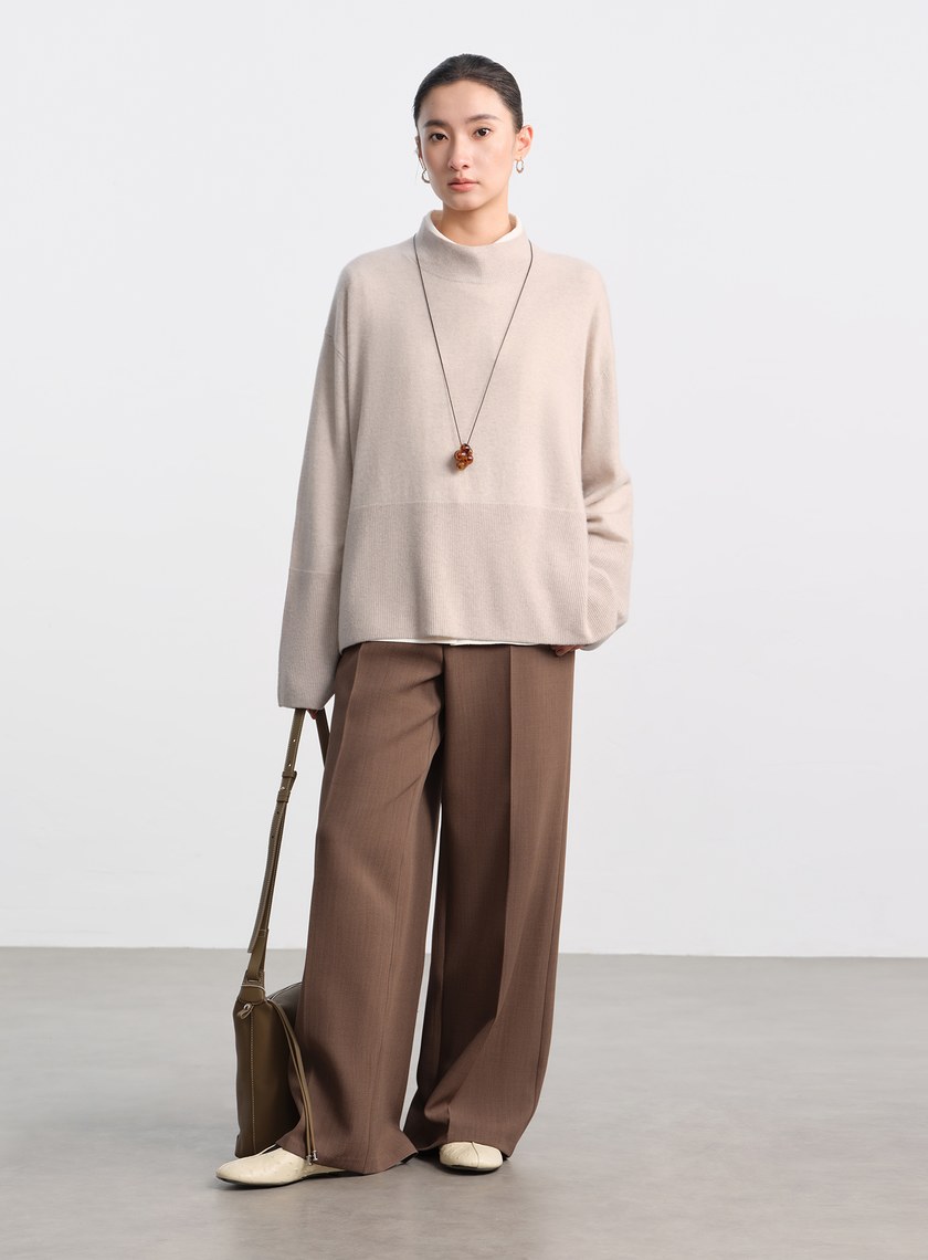 蓬暖高領羊絨混紡毛衣