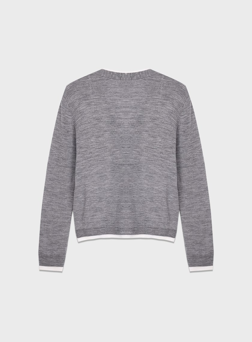 純羊毛假兩件開襟針織衫