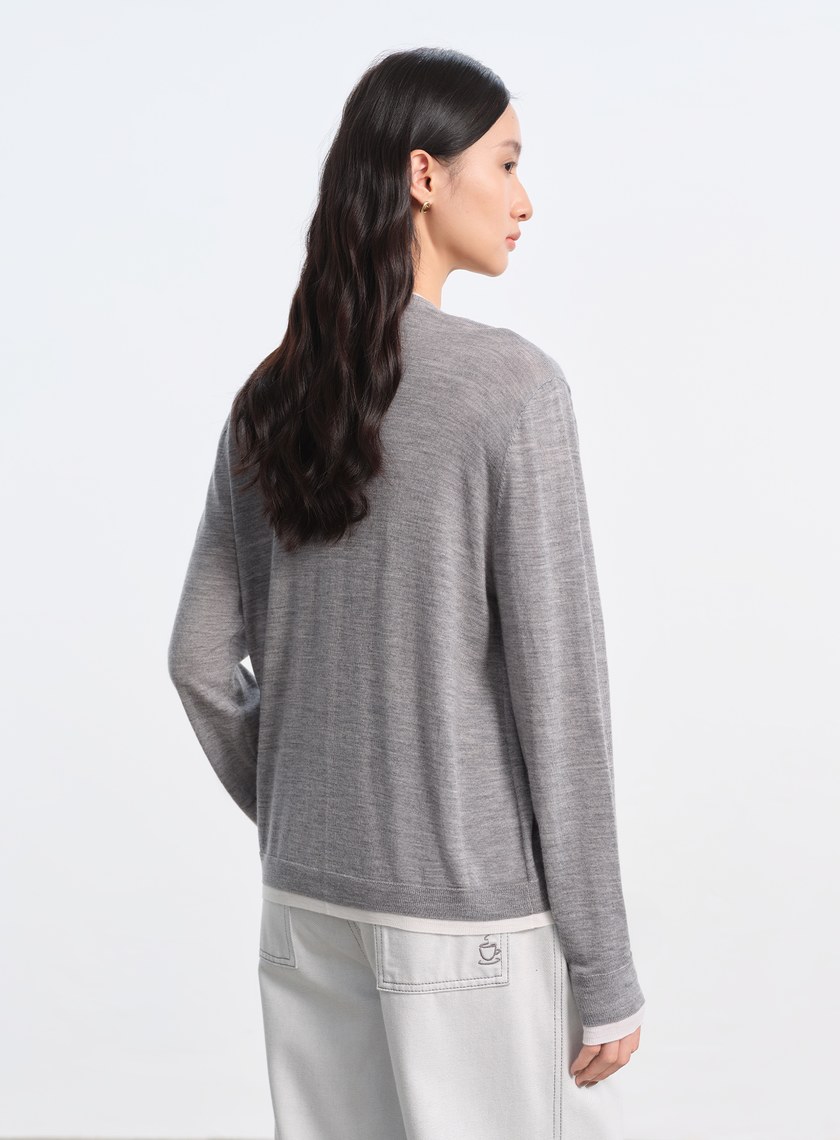 純羊毛假兩件開襟針織衫