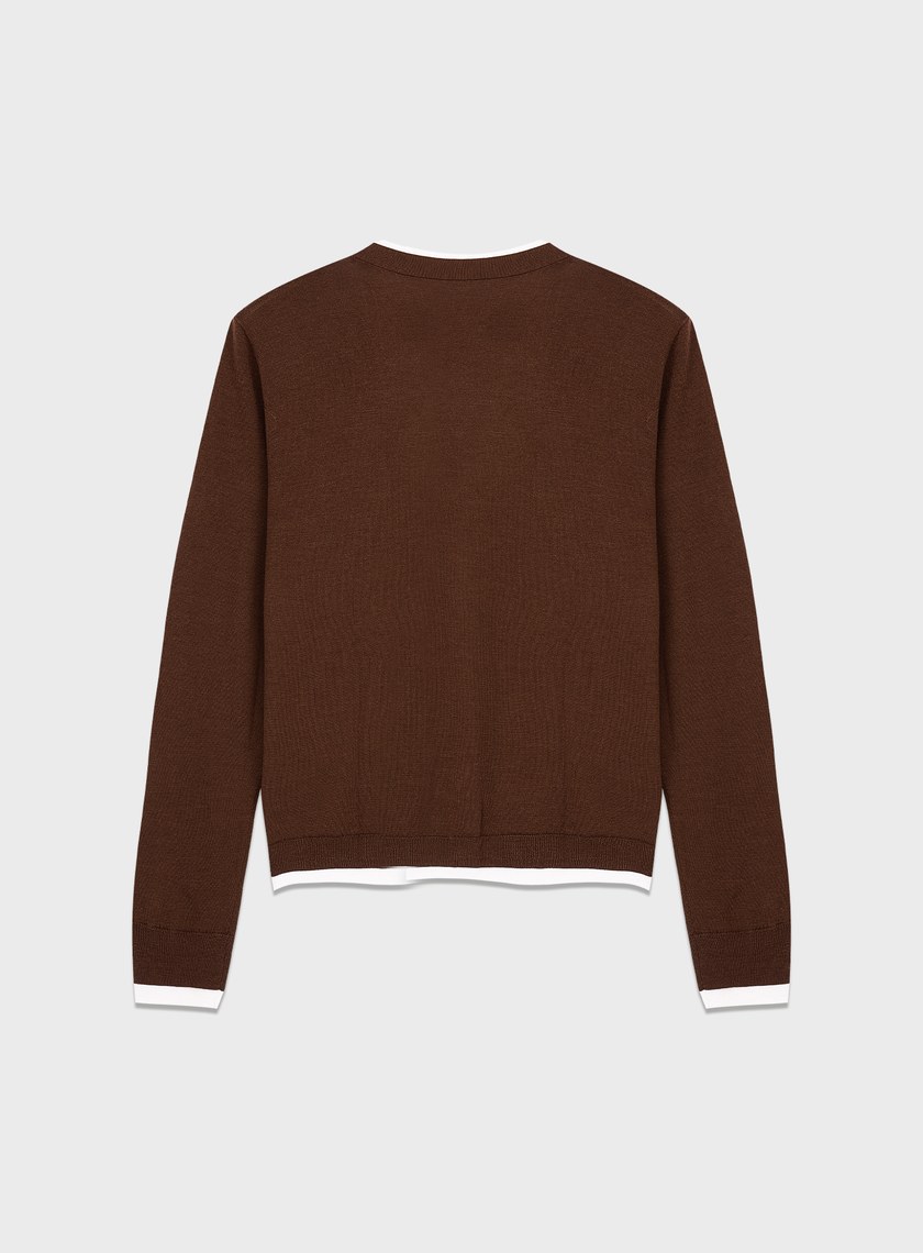 純羊毛假兩件開襟針織衫