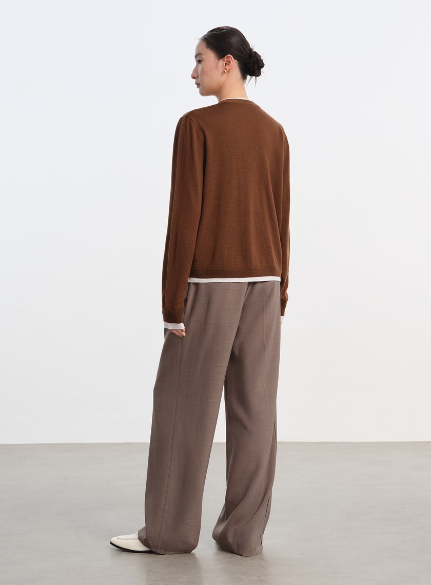 純羊毛假兩件開襟針織衫