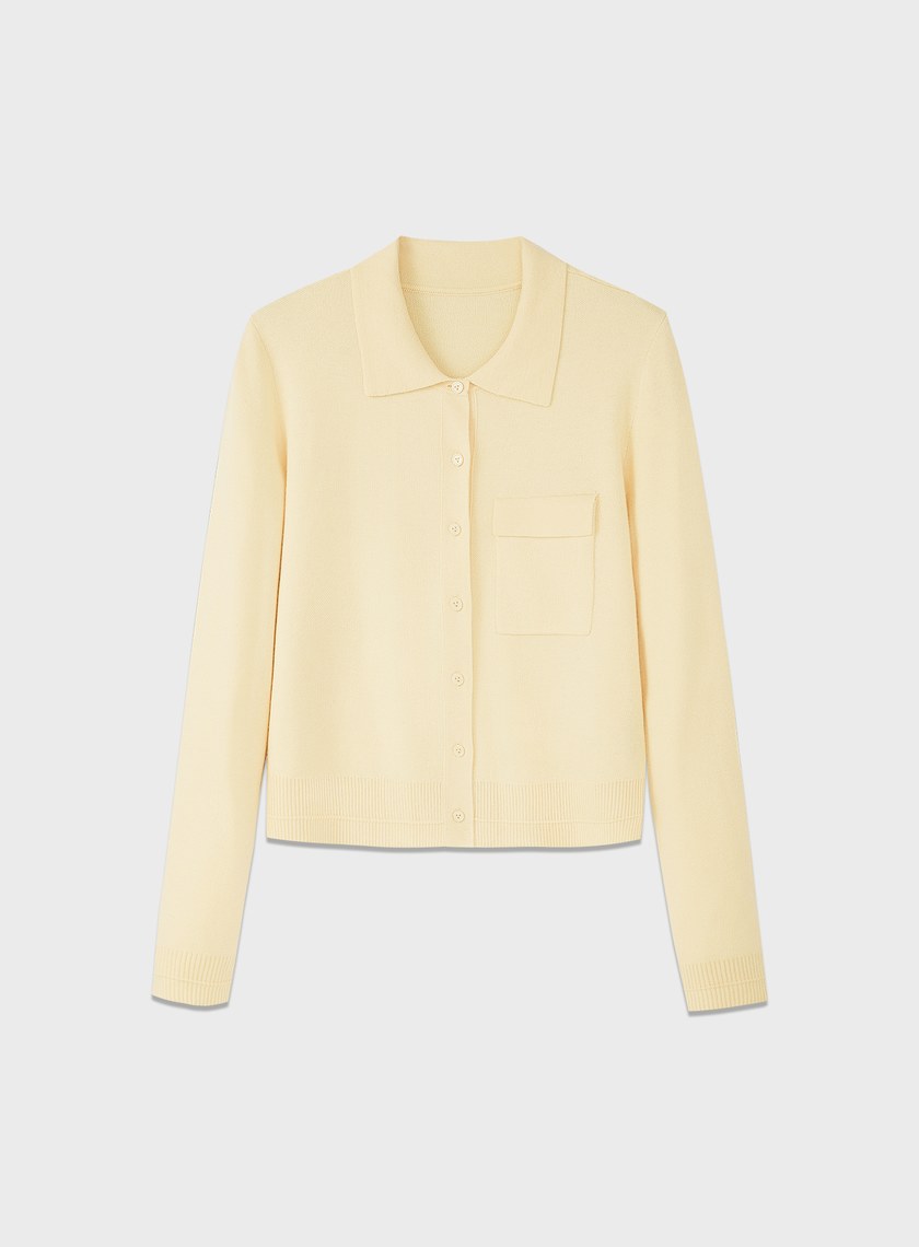 絲光羊毛襯衫領針織上衣