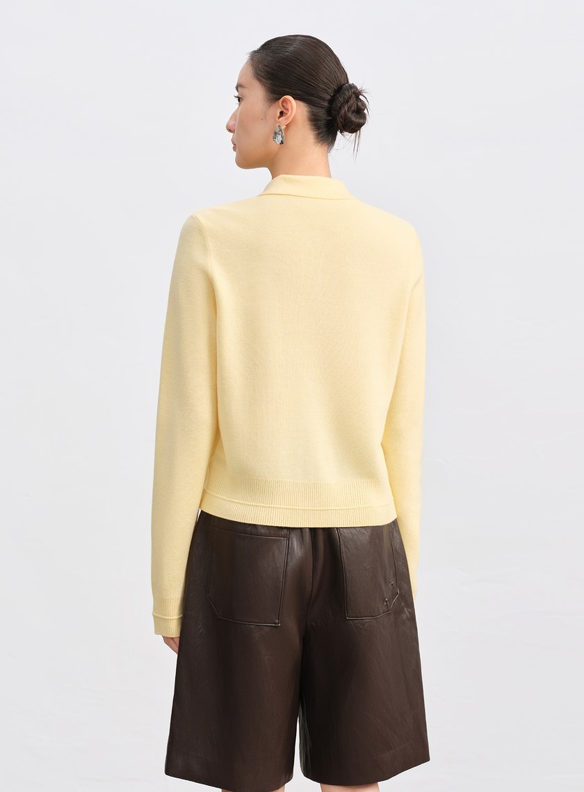 絲光羊毛襯衫領針織上衣