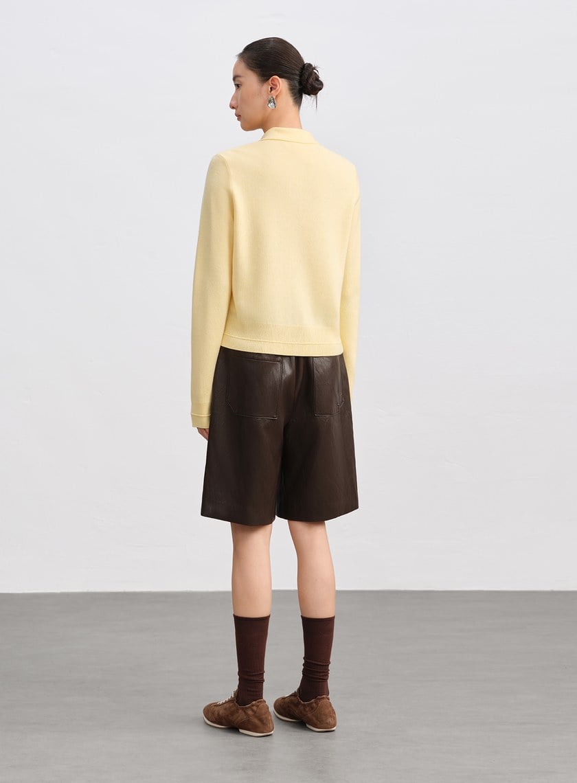 絲光羊毛襯衫領針織上衣