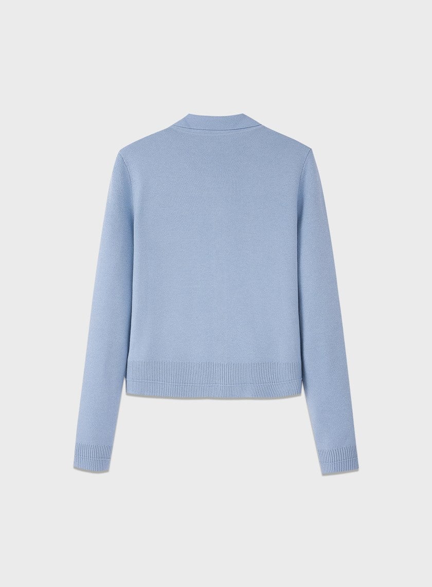 絲光羊毛襯衫領針織上衣