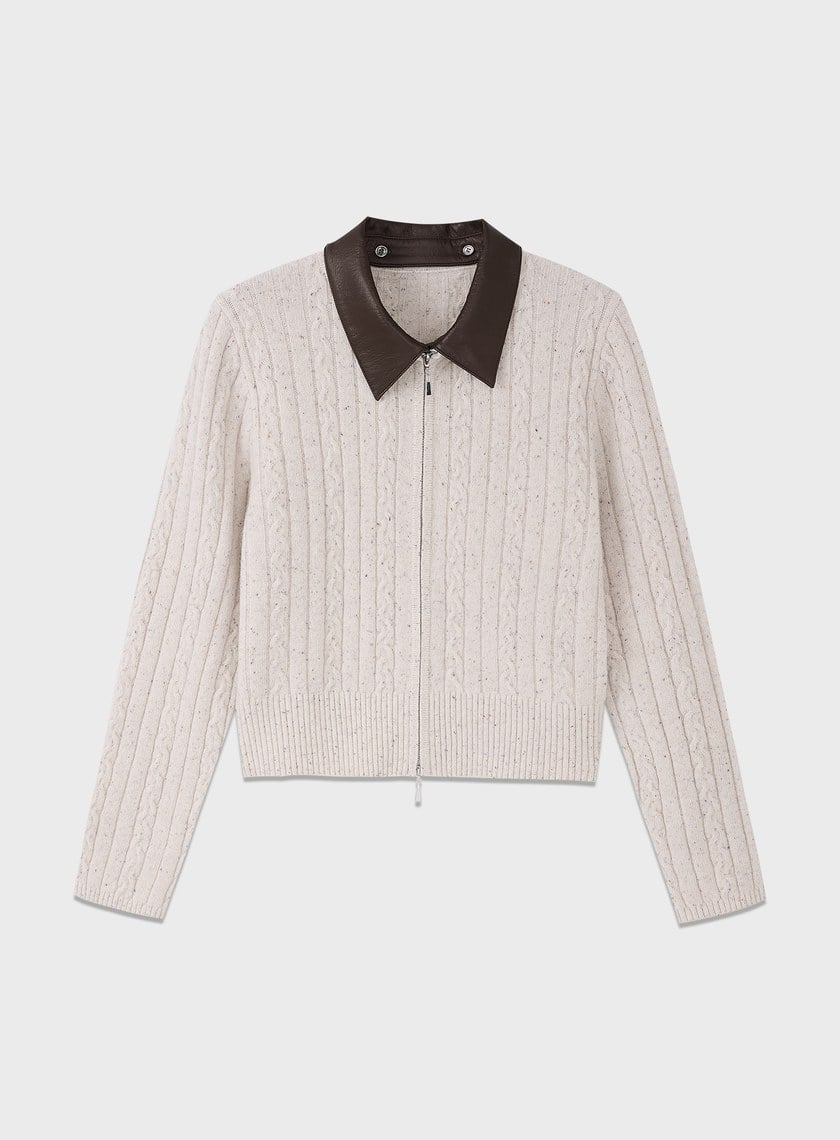 羊毛可拆領坑條彩點毛衣