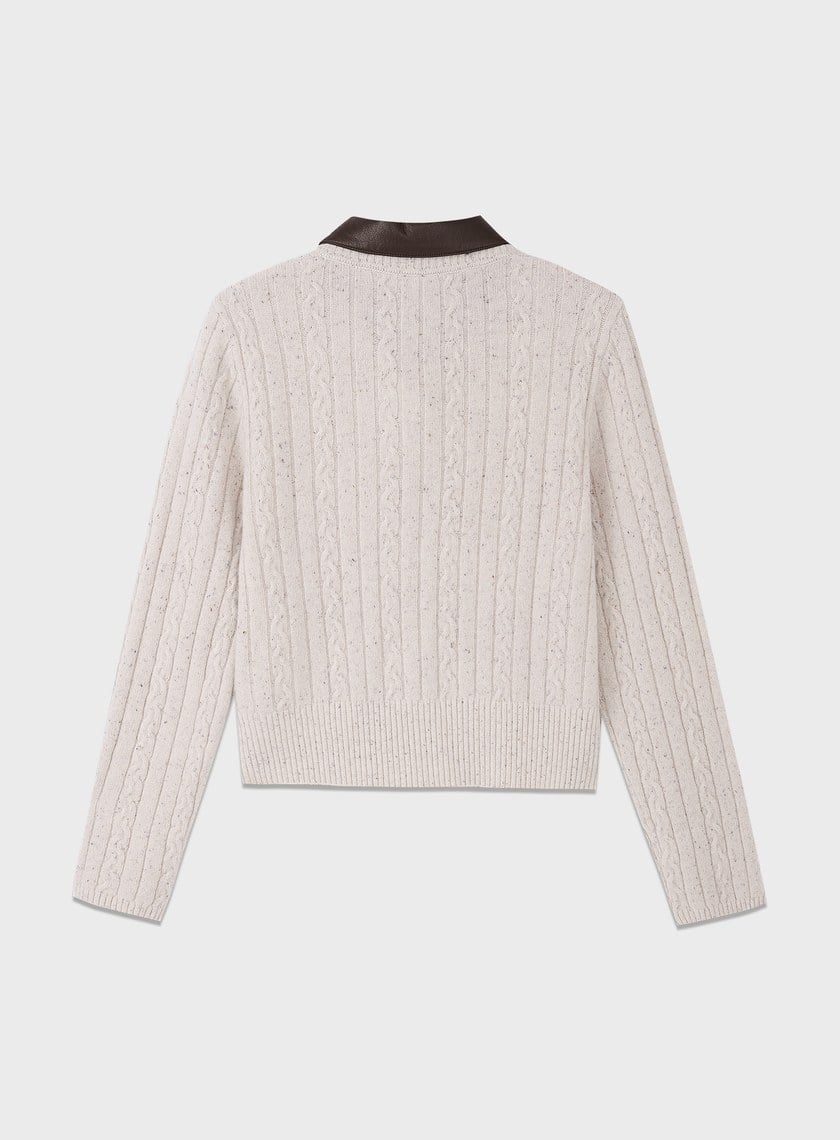 羊毛可拆領坑條彩點毛衣