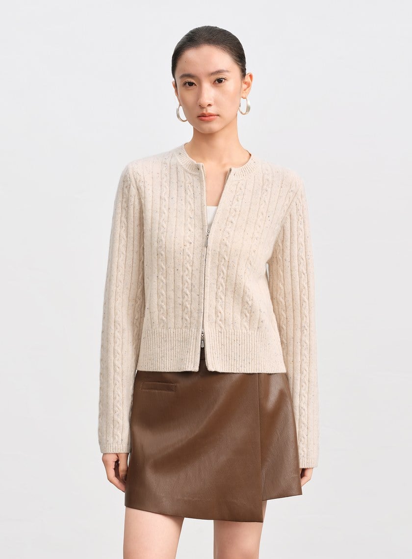 羊毛可拆領坑條彩點毛衣