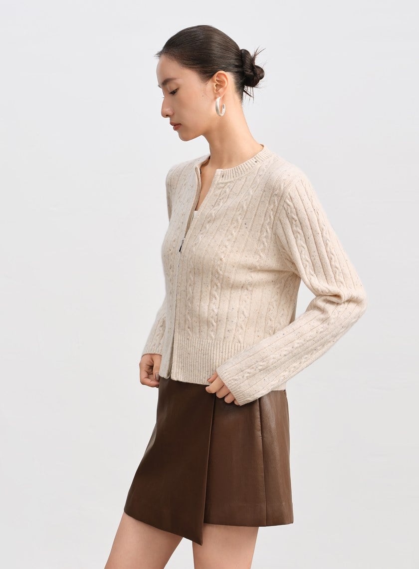 羊毛可拆領坑條彩點毛衣