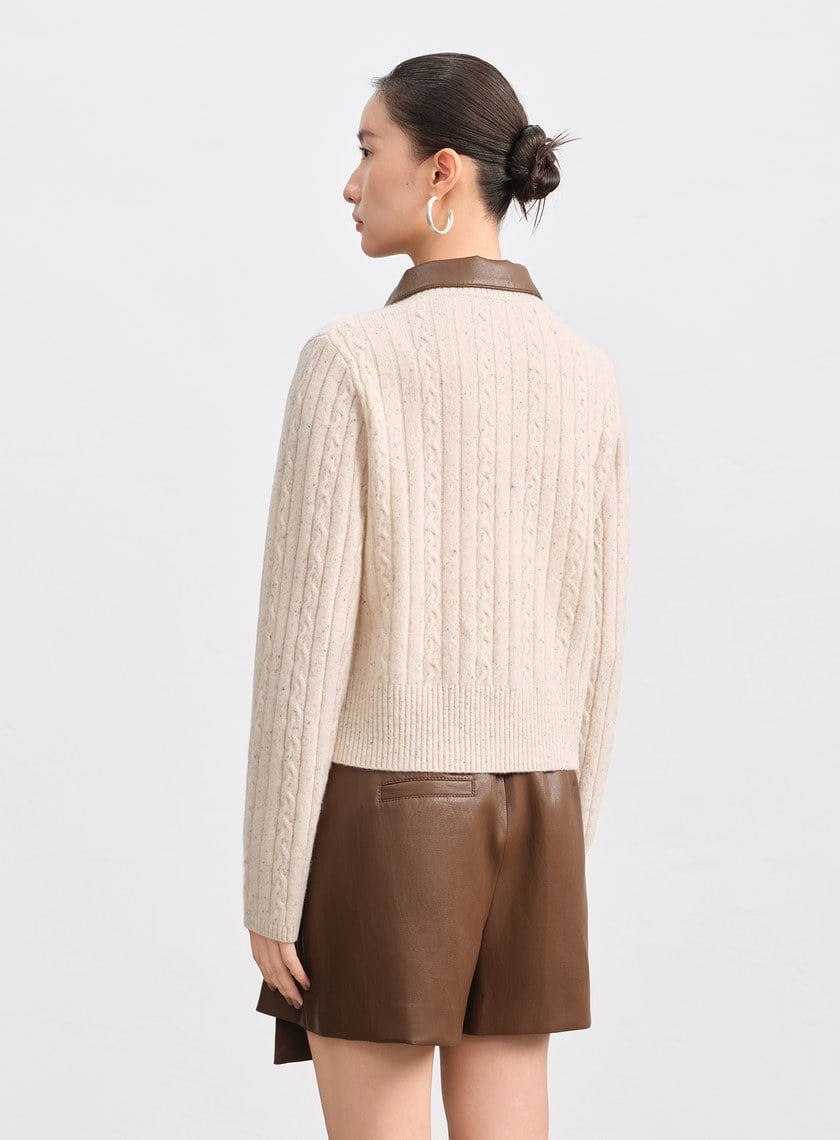 羊毛可拆領坑條彩點毛衣