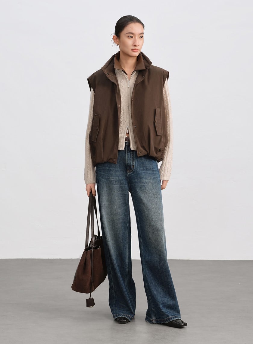 羊毛可拆領坑條彩點毛衣