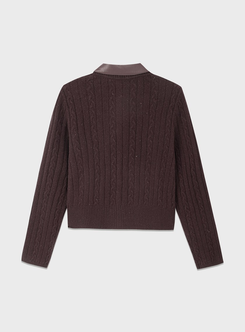 羊毛可拆領坑條彩點毛衣