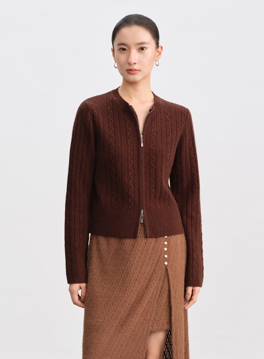 羊毛可拆領坑條彩點毛衣