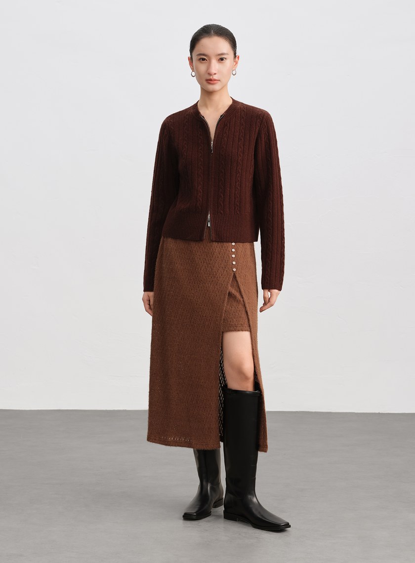 羊毛可拆領坑條彩點毛衣