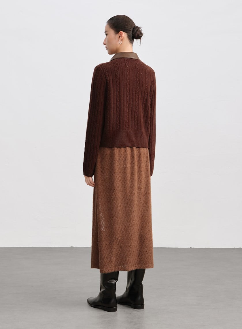 羊毛可拆領坑條彩點毛衣