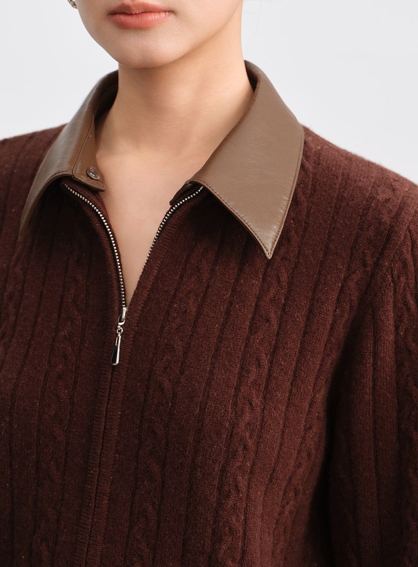 羊毛可拆領坑條彩點毛衣