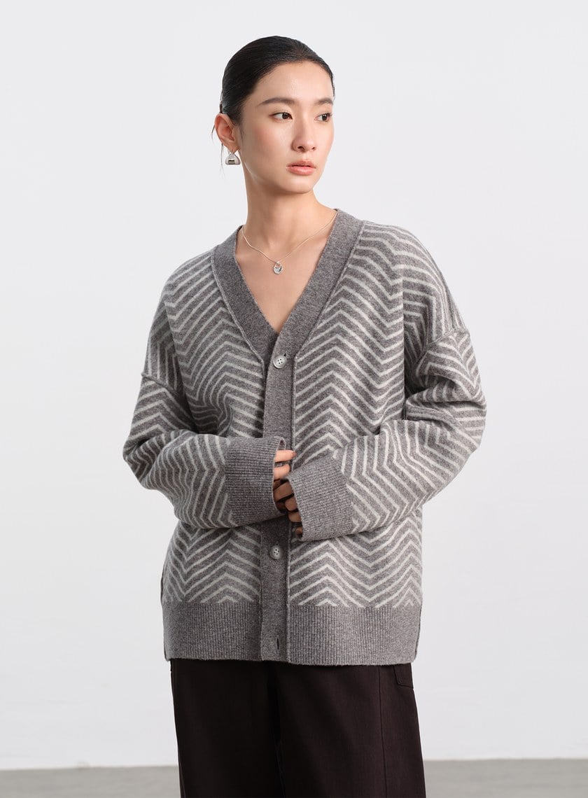 美麗諾人字紋開襟外套