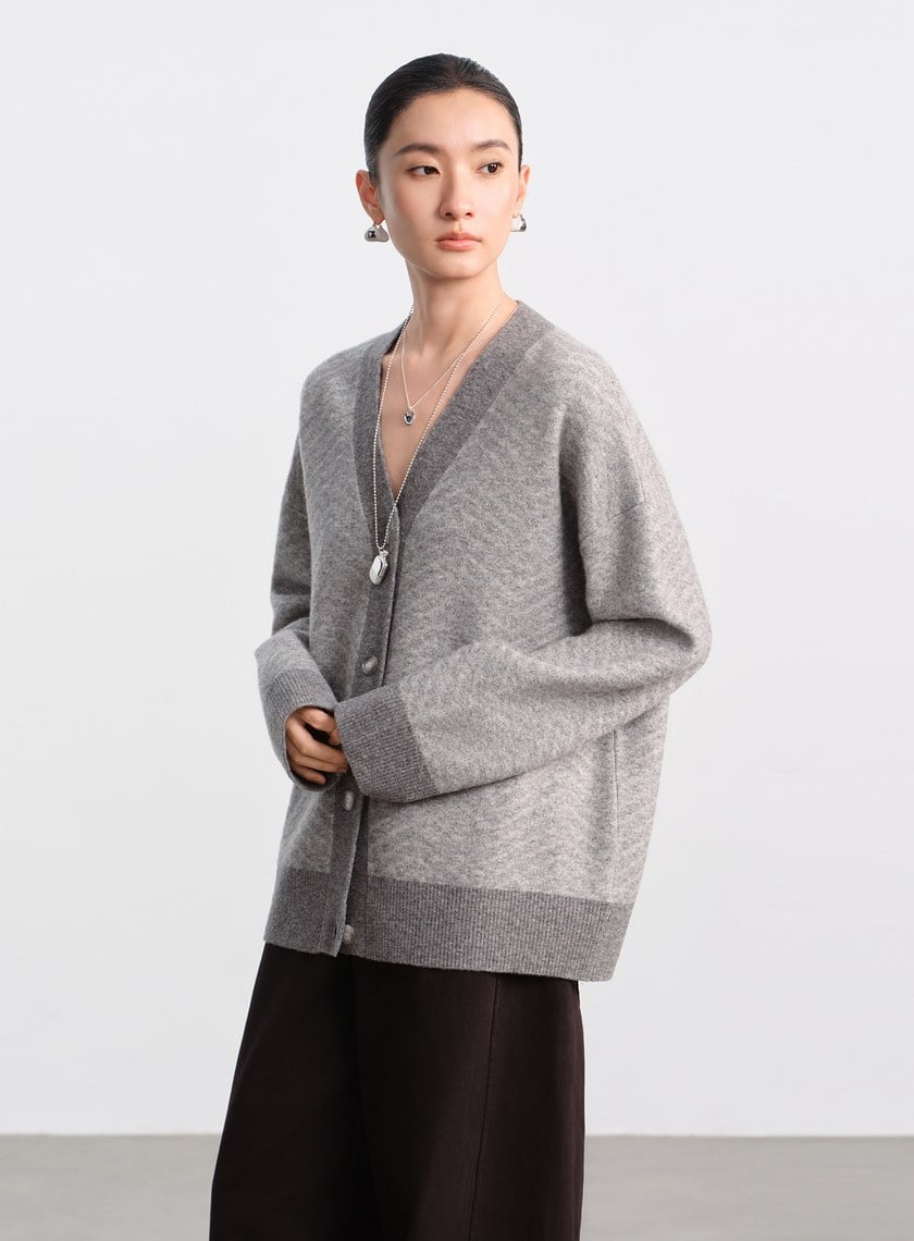 美麗諾人字紋開襟外套