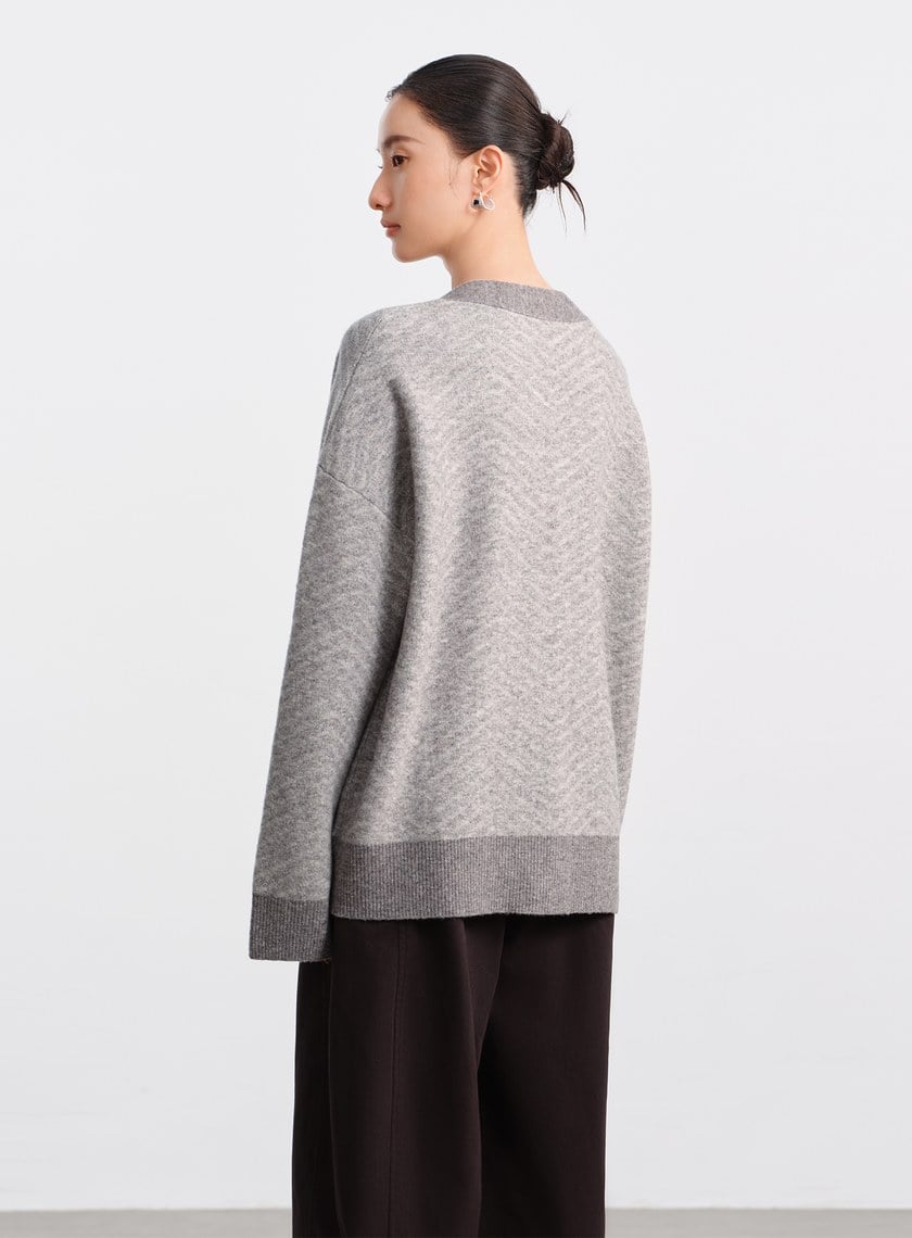 美麗諾人字紋開襟外套