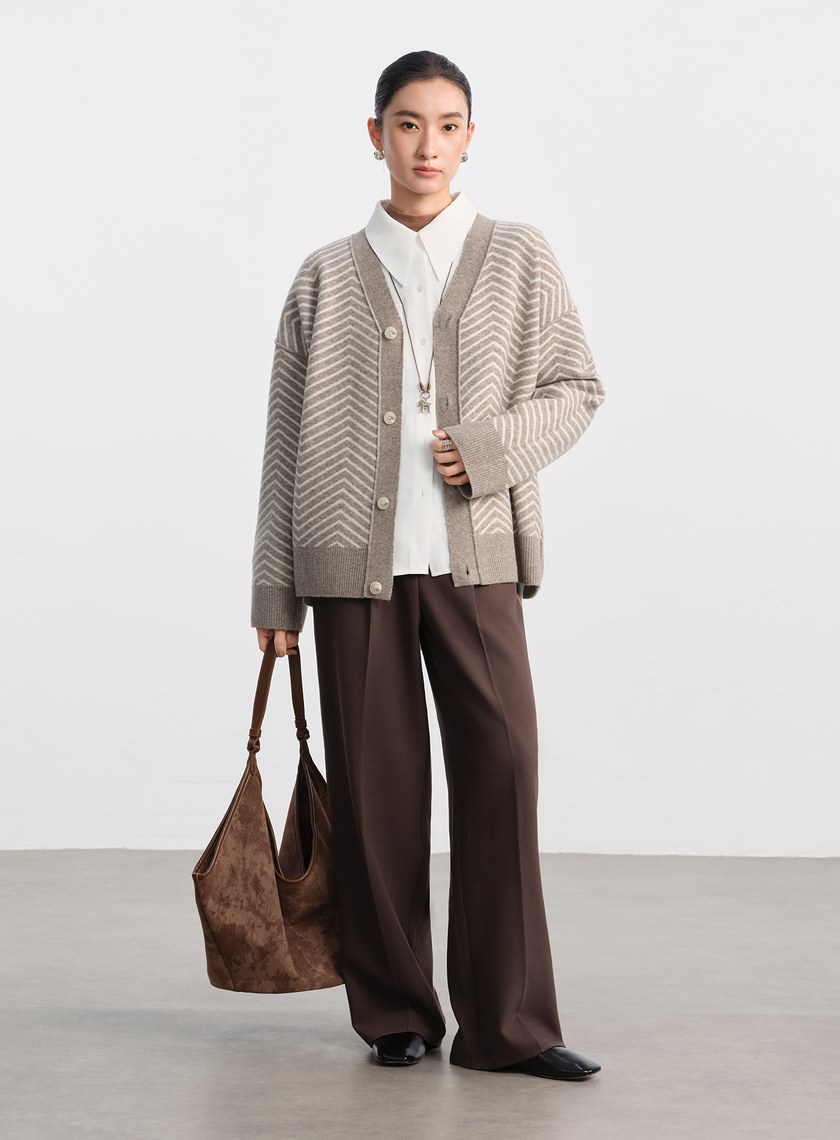 美麗諾人字紋開襟外套