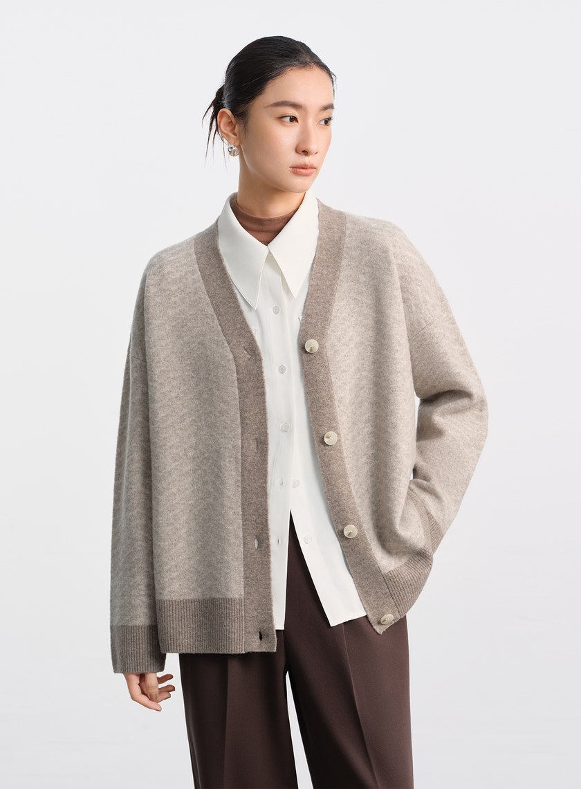 美麗諾人字紋開襟外套