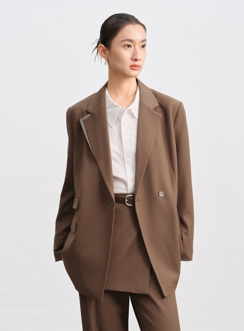 時髦拼接領寬版西裝外套