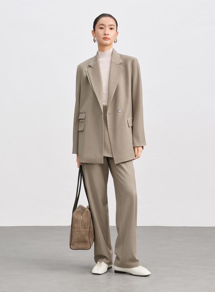 時髦拼接領寬版西裝外套