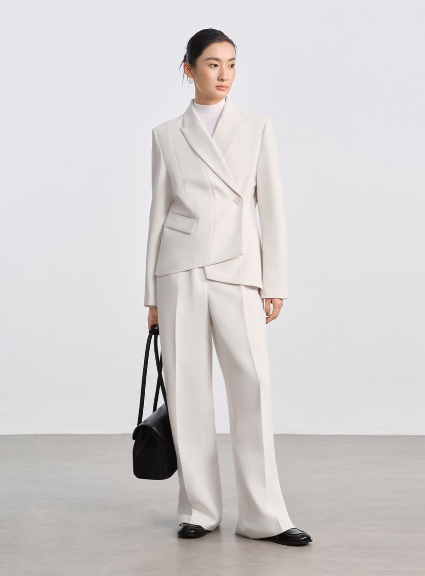 挺廓感不對稱收腰西裝外套