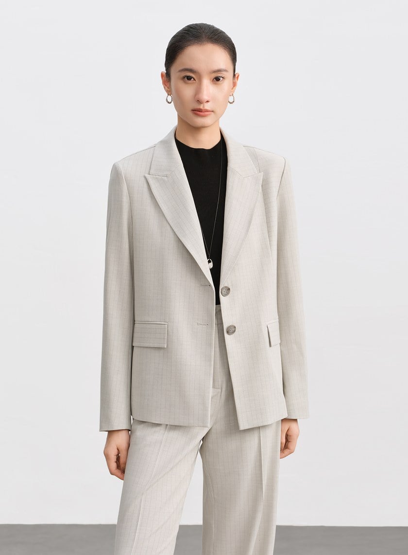 都會條紋不對稱剪裁西裝外套